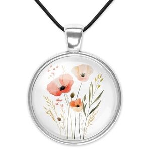 Floral Pendant Black Cord  Necklace